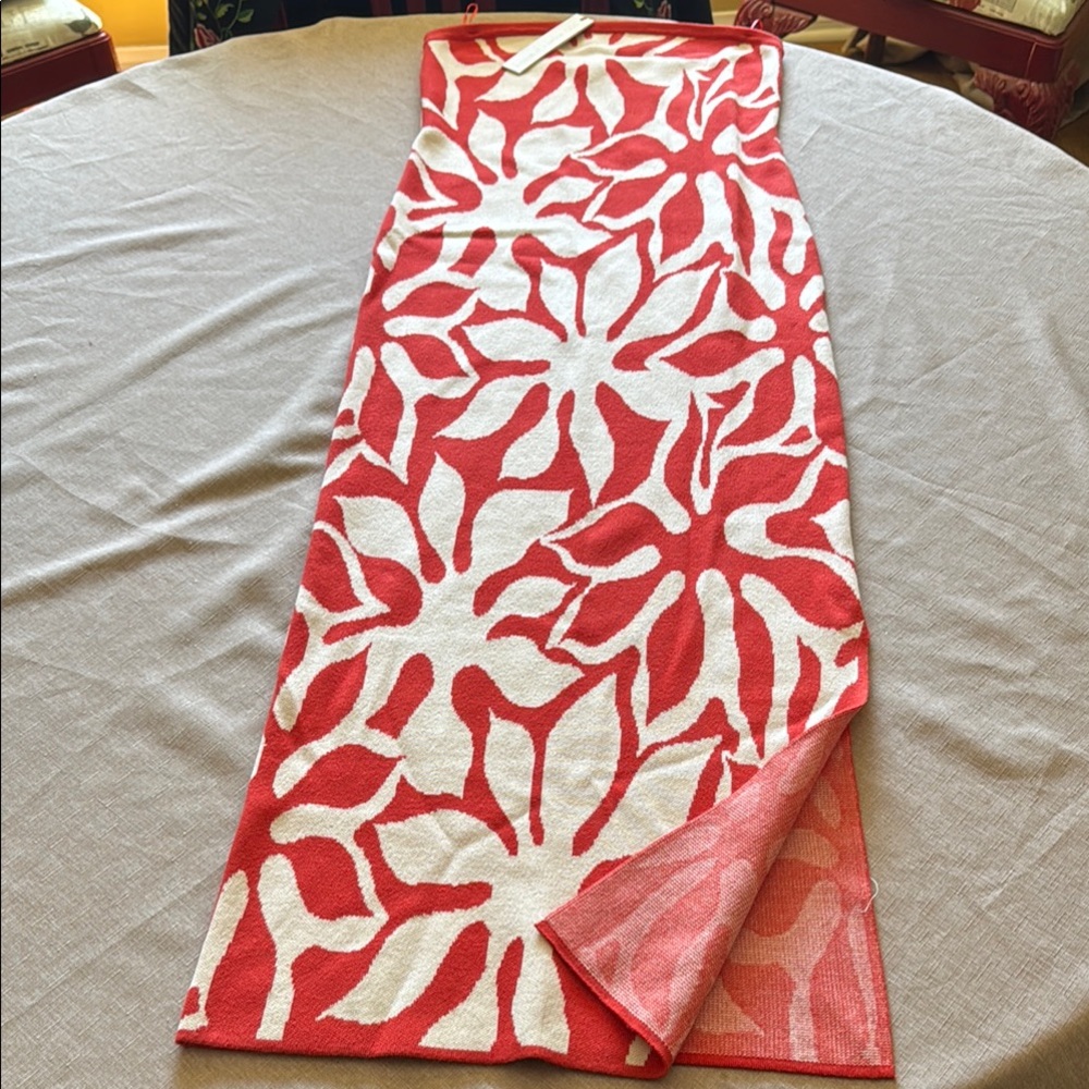 Red and White Floral midi dress